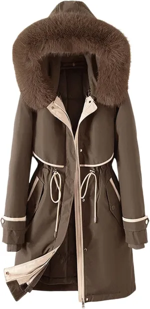 Women's Hooded Winter Coat Waterproof Down Long Jacket Warm Parka Thicken Puffer Coat Quilted Jacket with Fur Hood