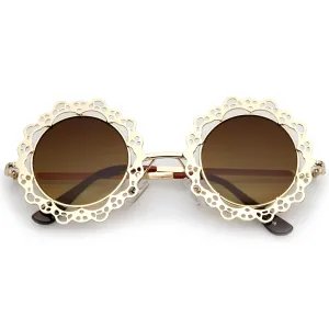 Women's Indie Round Laser Cut Lace Pattern Sunglasses C098