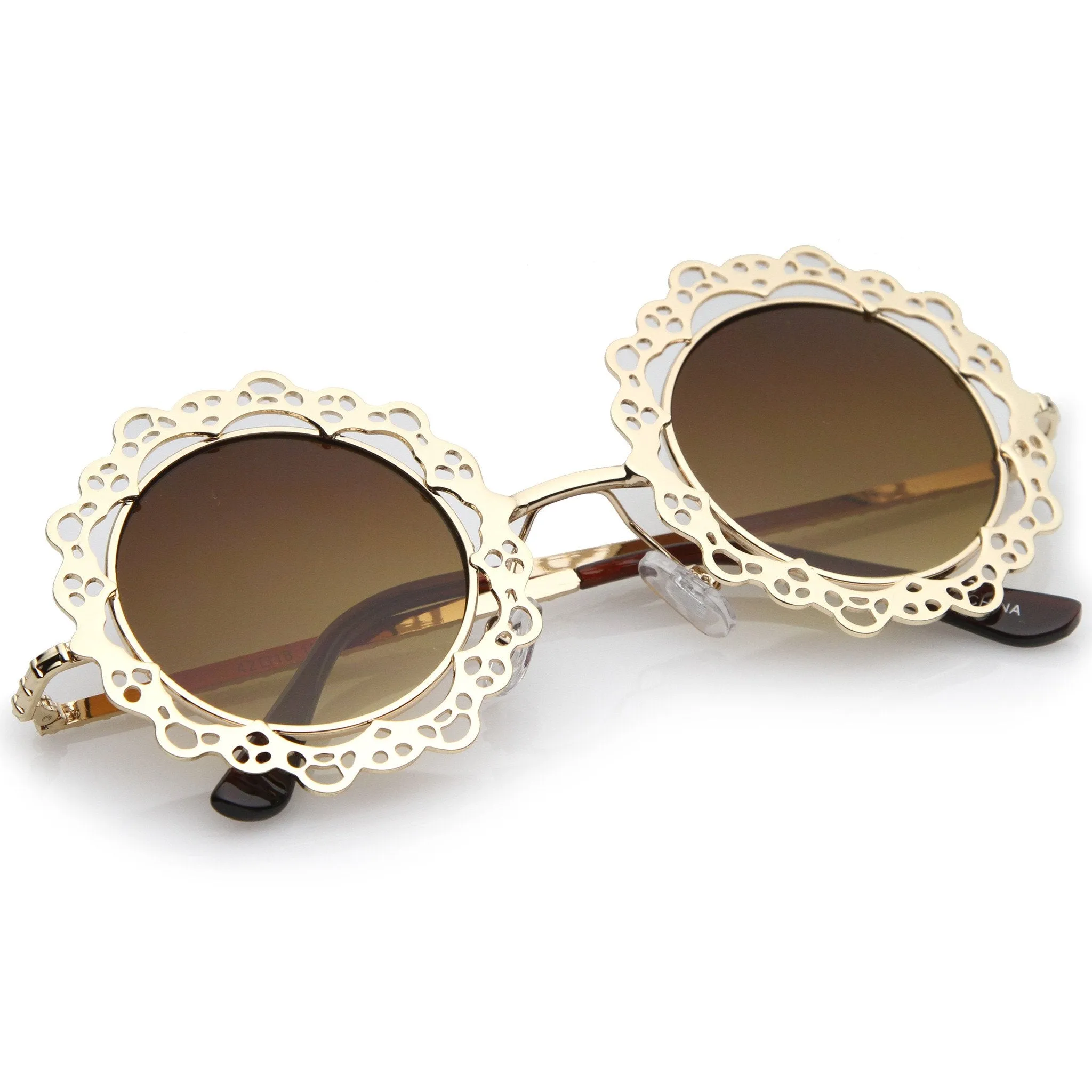 Women's Indie Round Laser Cut Lace Pattern Sunglasses C098