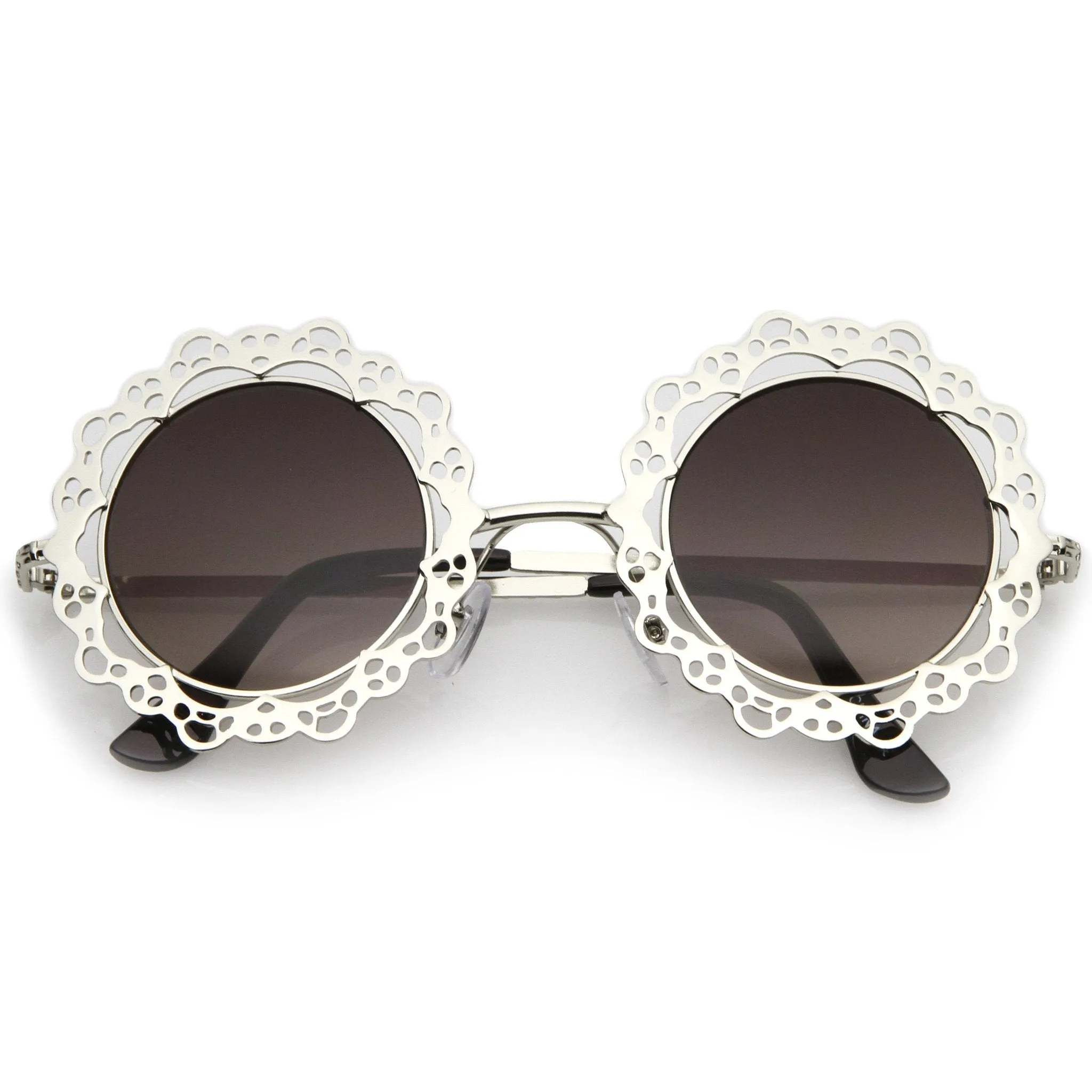 Women's Indie Round Laser Cut Lace Pattern Sunglasses C098