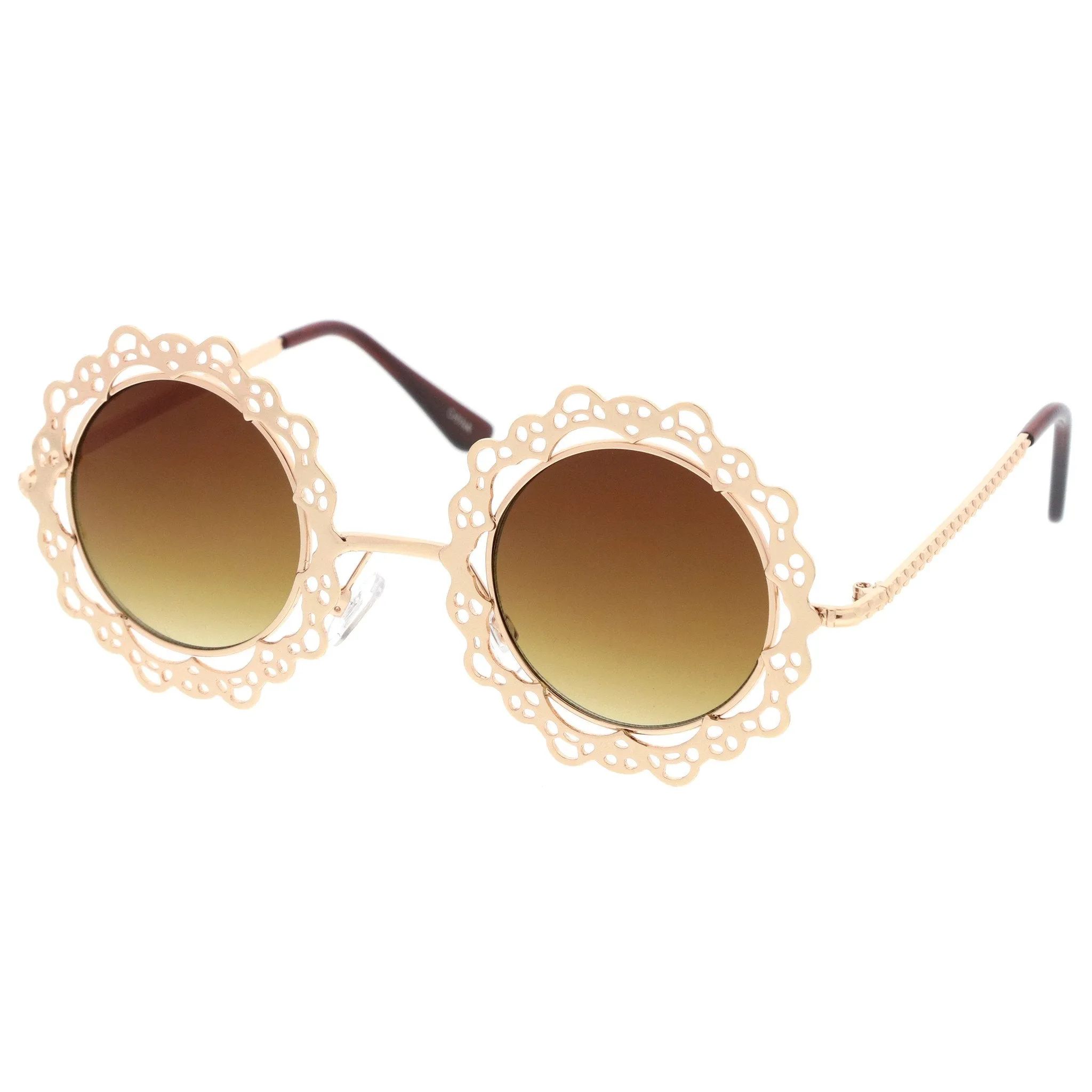 Women's Indie Round Laser Cut Lace Pattern Sunglasses C098