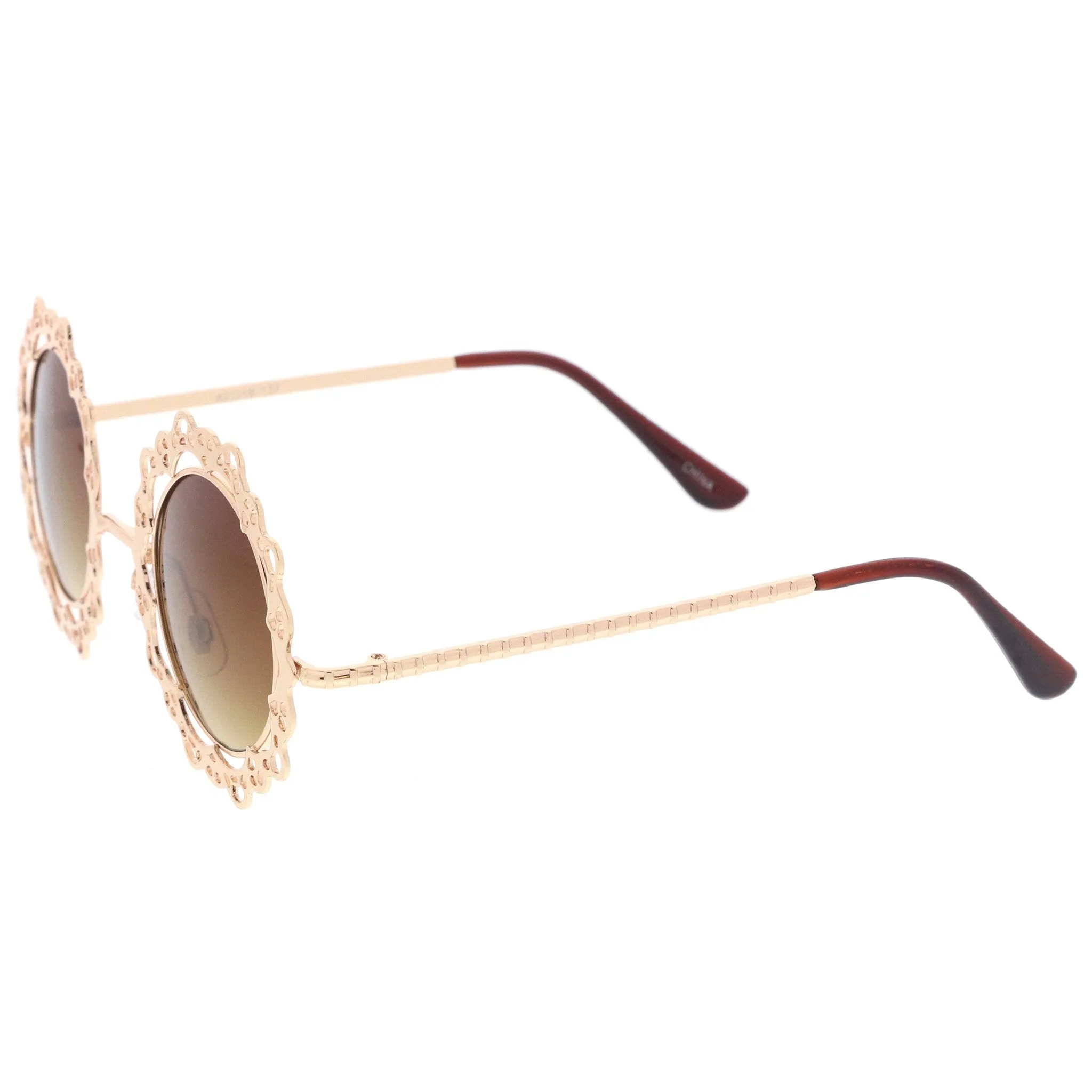 Women's Indie Round Laser Cut Lace Pattern Sunglasses C098