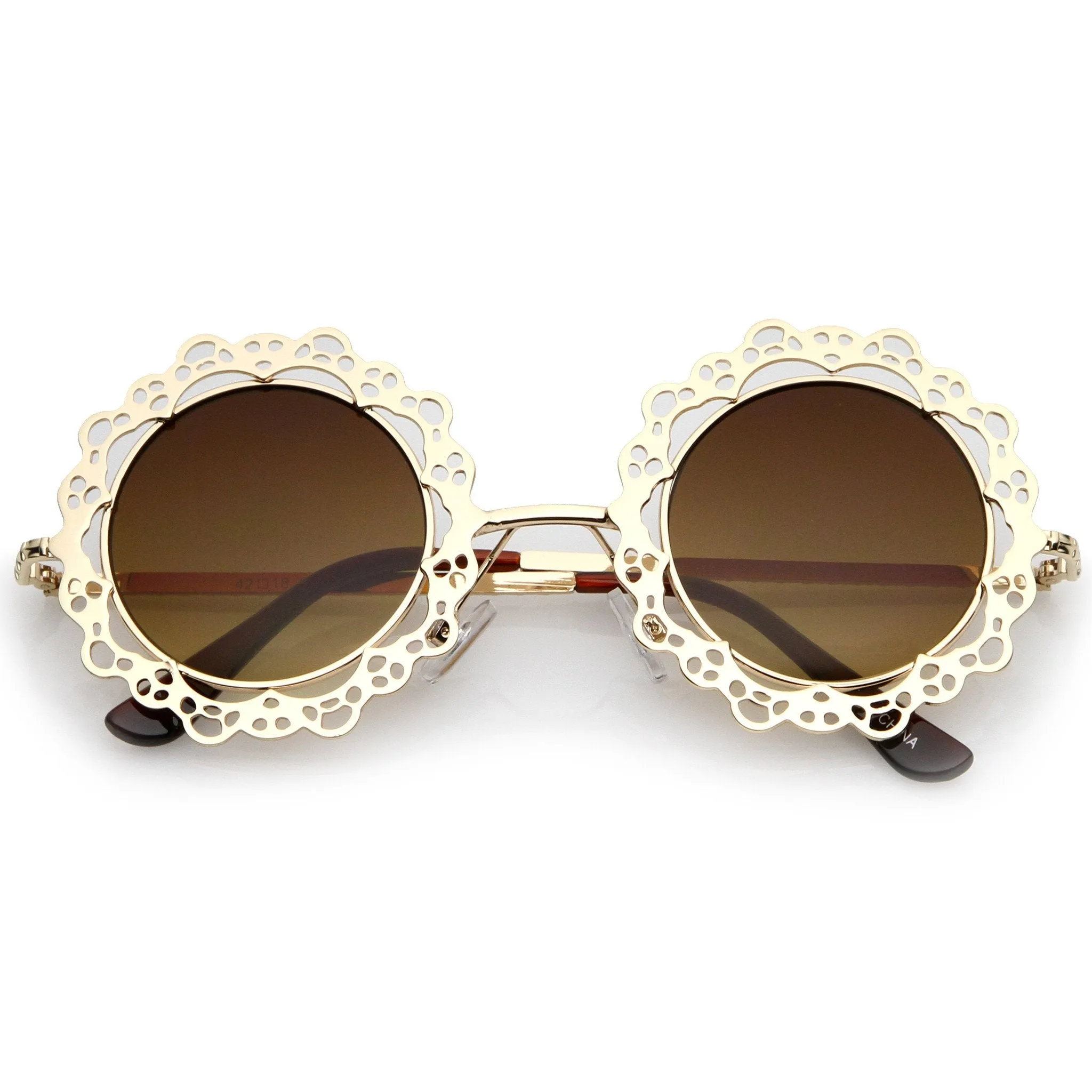 Women's Indie Round Laser Cut Lace Pattern Sunglasses C098