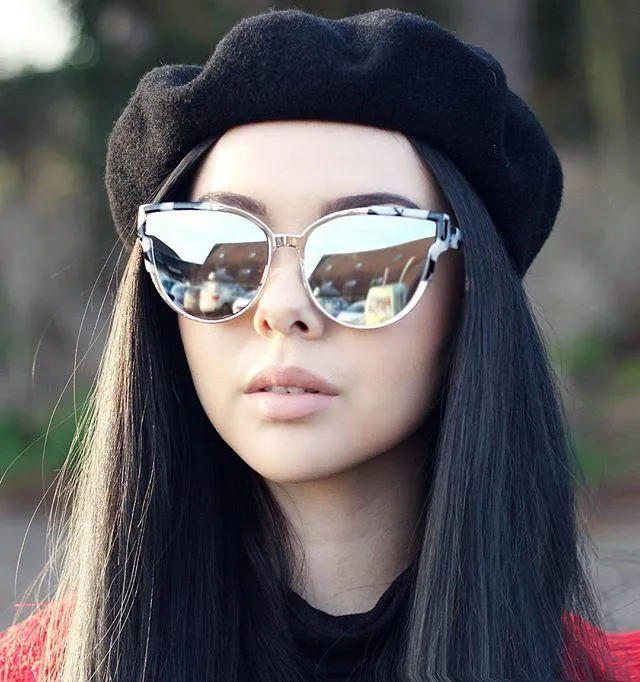 Women's Infinity Mirrored Flat Lens Marble Print Sunglasses A821