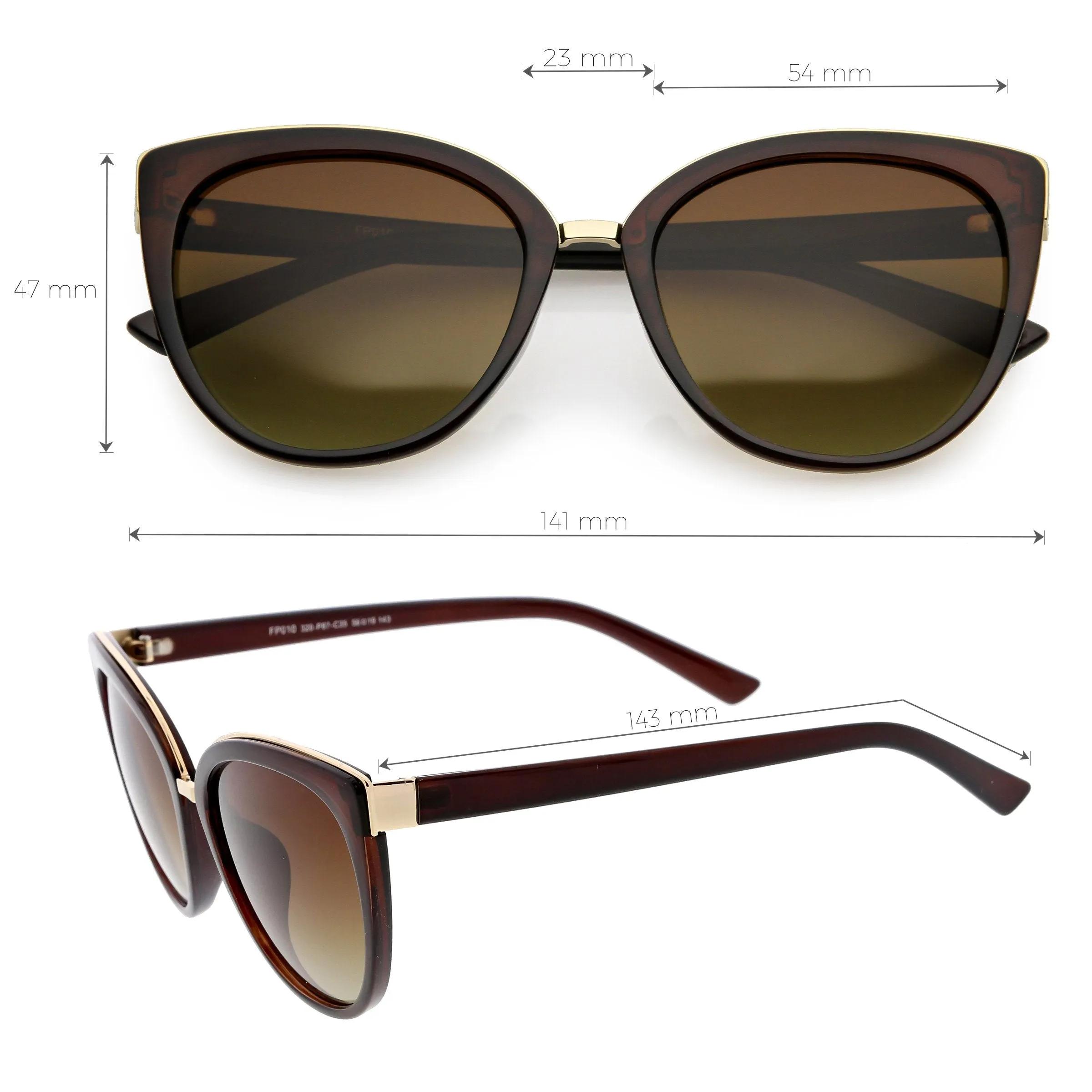 Women's Large Polarized Dual Layer Cat Eye Sunglasses C827