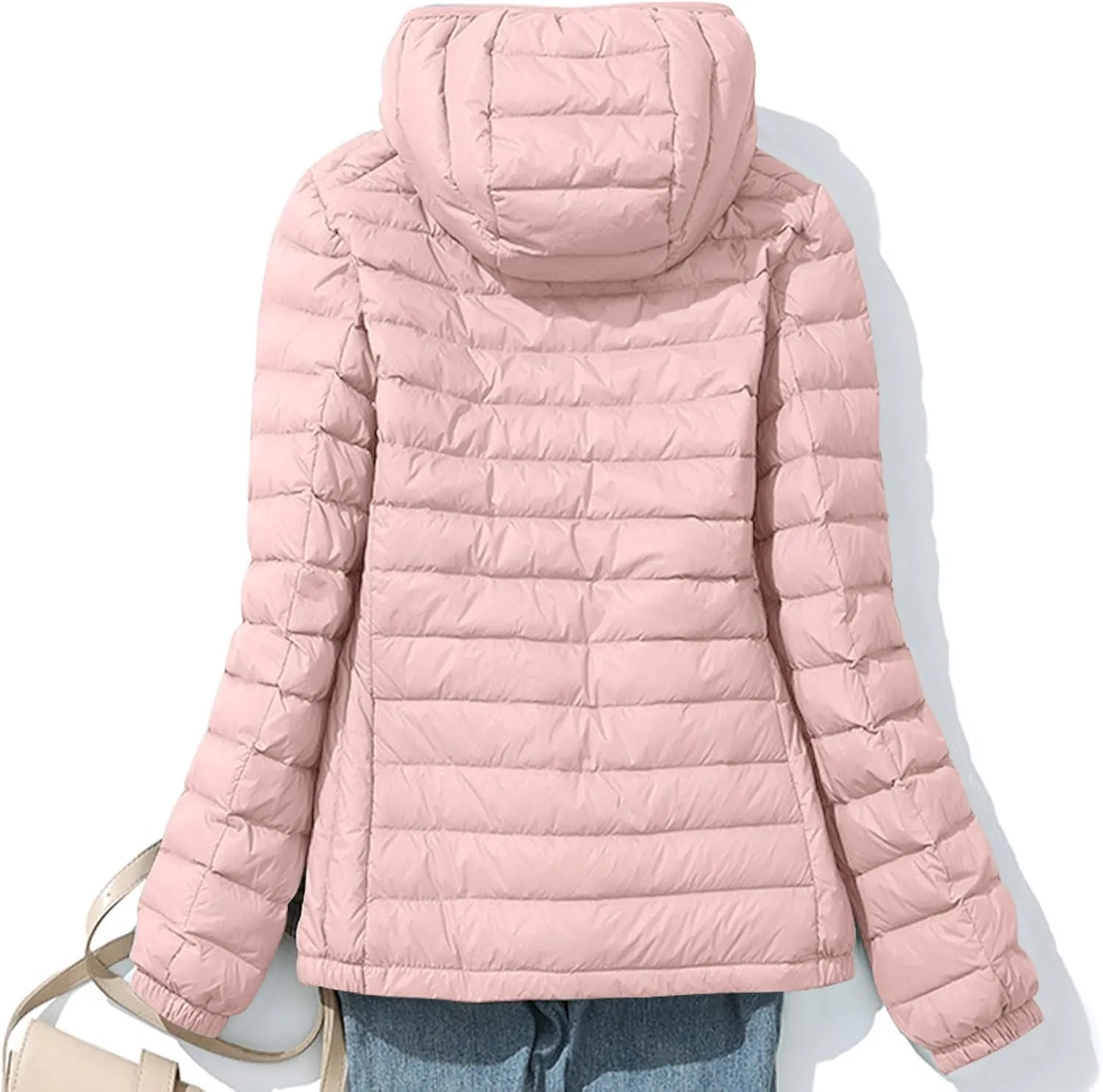 Womens Lightweight Puffer Jacket Packable Quilted Puffy Down Coats Winter Warm Jackets Outwear with Detachable Hood