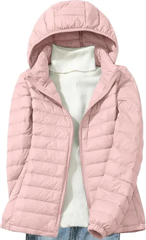 Womens Lightweight Puffer Jacket Packable Quilted Puffy Down Coats Winter Warm Jackets Outwear with Detachable Hood