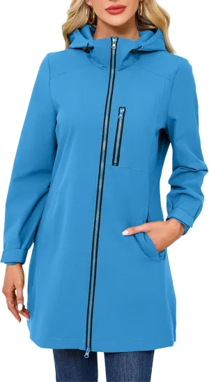 Women's Lightweight Waterproof Raincoat Full Zipper Trech Coat Hooded Windbreaker Outdoor Jackets