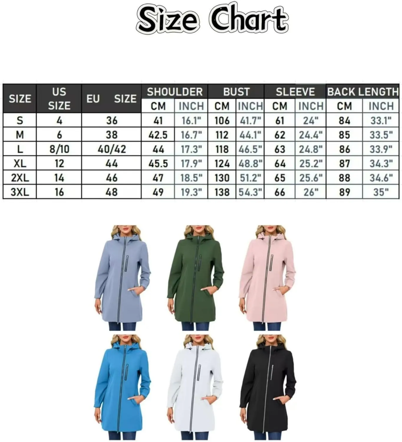 Women's Lightweight Waterproof Raincoat Full Zipper Trech Coat Hooded Windbreaker Outdoor Jackets