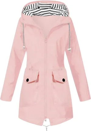Women's Long Hooded Rain Jacket Outdoor Hiking Raincoat Raincoat Windbreaker Lightweight Hooded Jackets Trench Coats