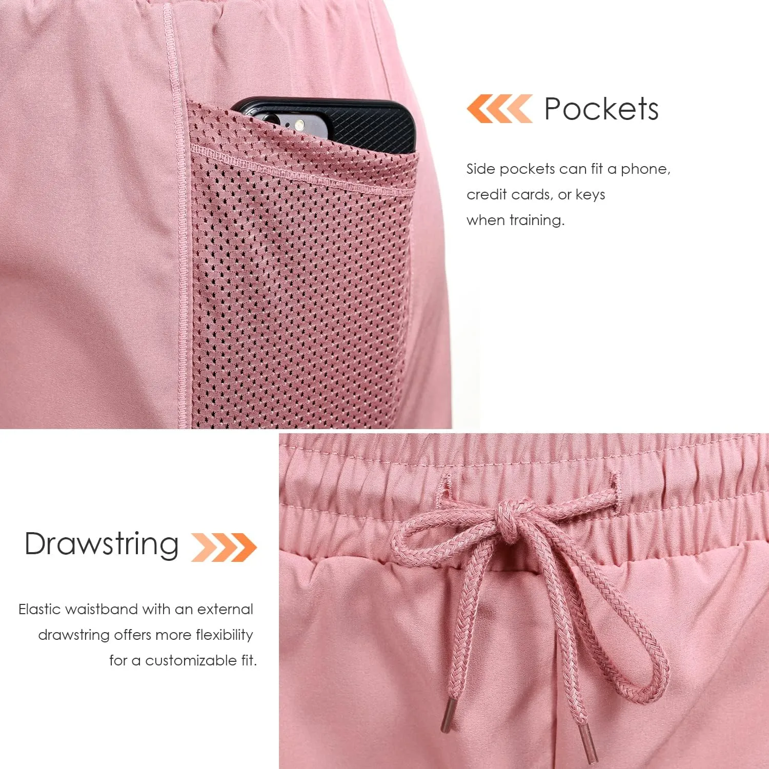 Women's Mesh Run 2-in-1 Shorts Quick-Dry Athletic Workout Gym Yoga Shorts with Liner and Side Pockets