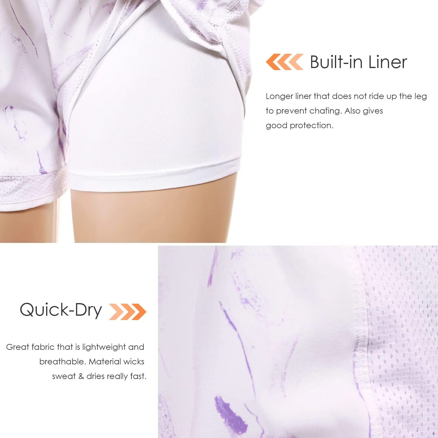 Women's Mesh Run 2-in-1 Shorts Quick-Dry Athletic Workout Gym Yoga Shorts with Liner and Side Pockets