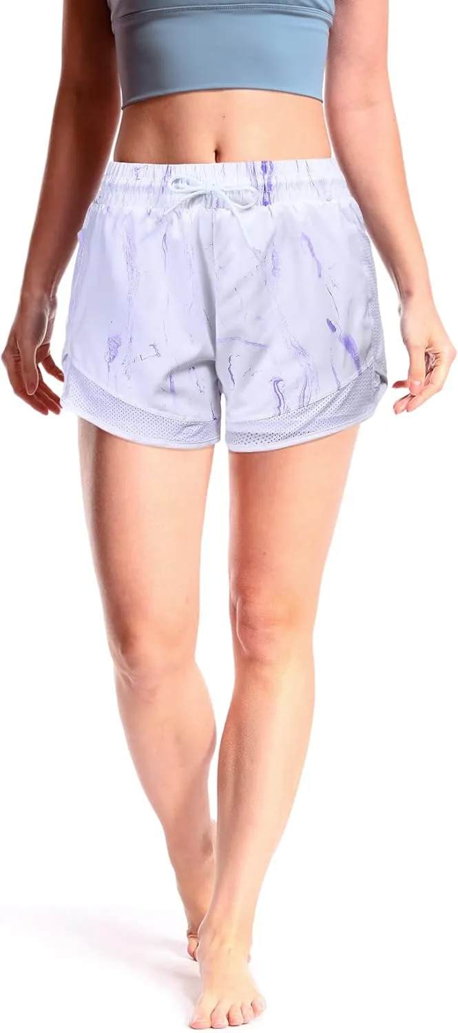 Women's Mesh Run 2-in-1 Shorts Quick-Dry Athletic Workout Gym Yoga Shorts with Liner and Side Pockets