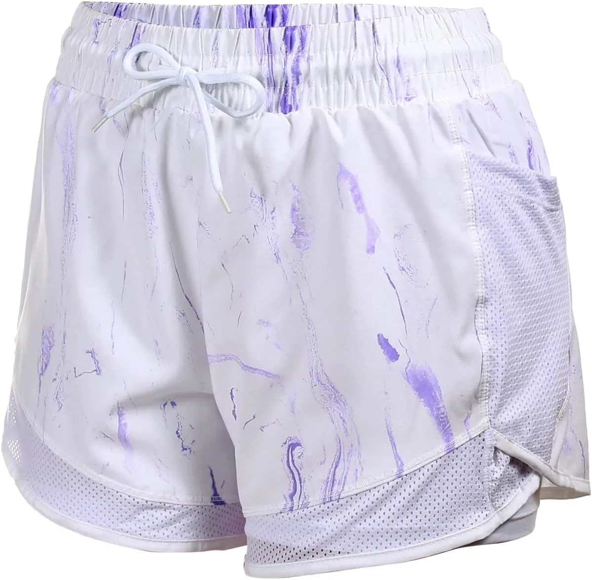 Women's Mesh Run 2-in-1 Shorts Quick-Dry Athletic Workout Gym Yoga Shorts with Liner and Side Pockets