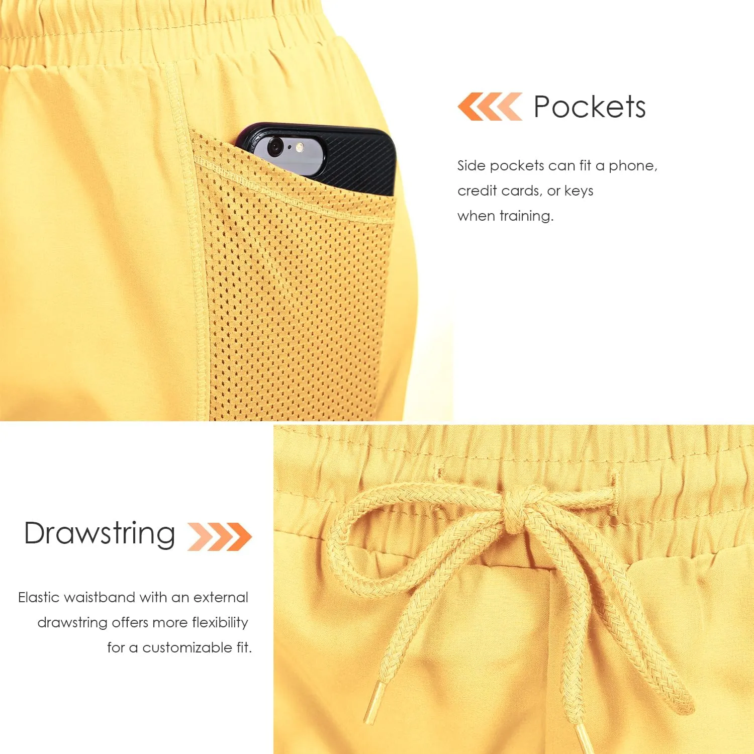 Women's Mesh Run 2-in-1 Shorts Quick-Dry Athletic Workout Gym Yoga Shorts with Liner and Side Pockets