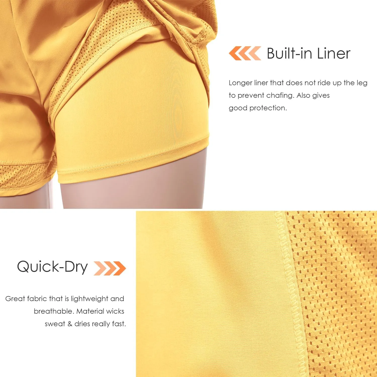 Women's Mesh Run 2-in-1 Shorts Quick-Dry Athletic Workout Gym Yoga Shorts with Liner and Side Pockets