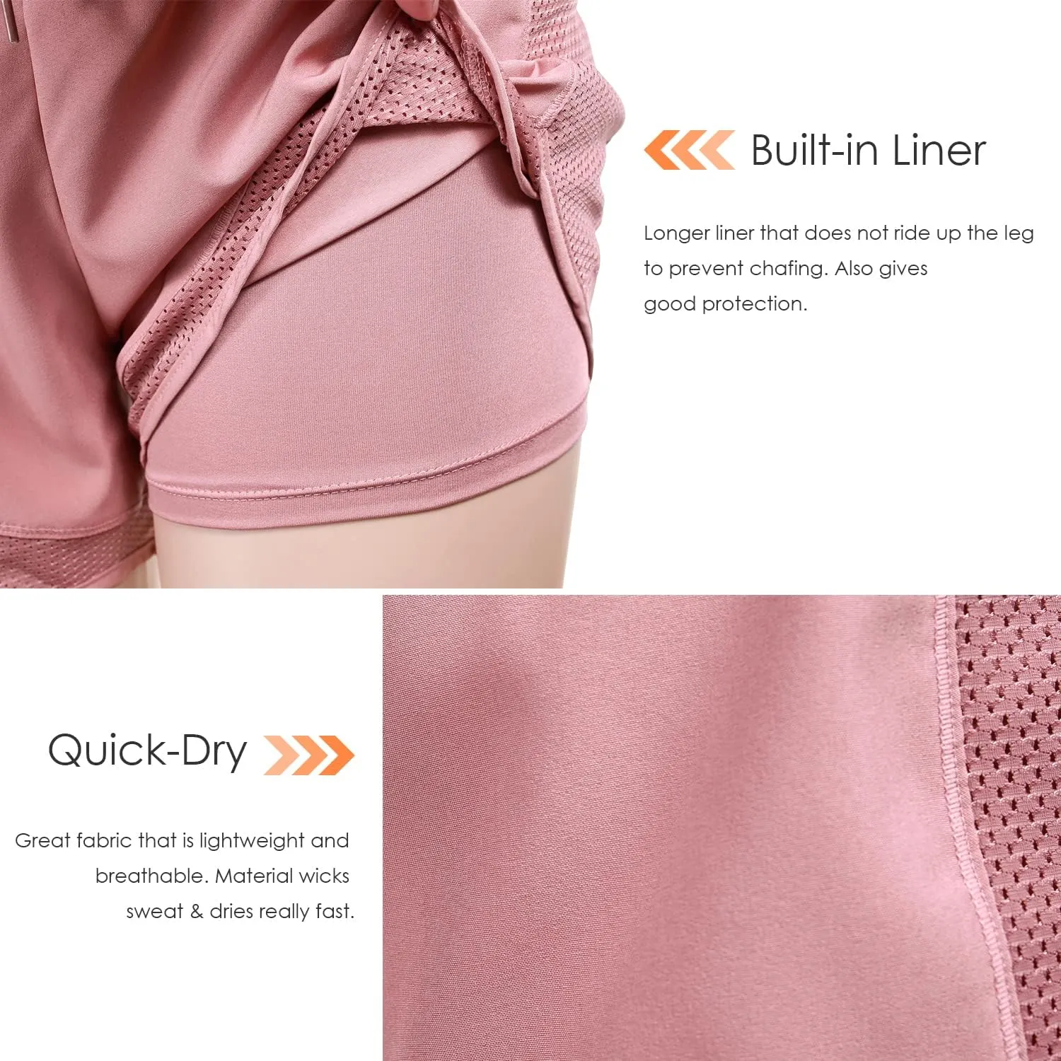 Women's Mesh Run 2-in-1 Shorts Quick-Dry Athletic Workout Gym Yoga Shorts with Liner and Side Pockets