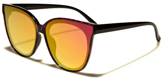 Women's Mirrored Round Sunglasses with Flat Lens Cat Eye