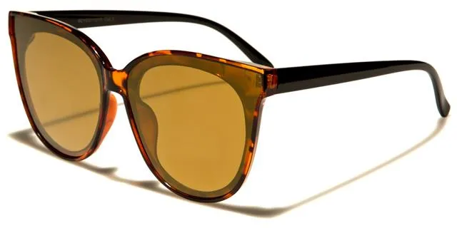 Women's Mirrored Round Sunglasses with Flat Lens Cat Eye
