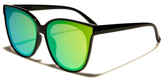 Women's Mirrored Round Sunglasses with Flat Lens Cat Eye