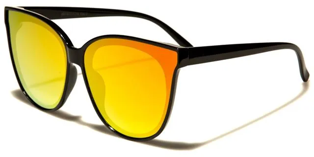 Women's Mirrored Round Sunglasses with Flat Lens Cat Eye