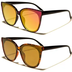 Women's Mirrored Round Sunglasses with Flat Lens Cat Eye