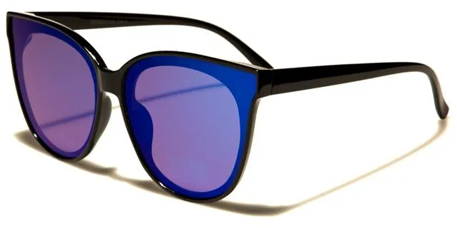 Women's Mirrored Round Sunglasses with Flat Lens Cat Eye