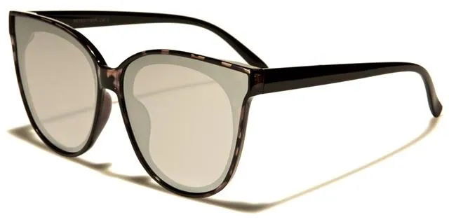 Women's Mirrored Round Sunglasses with Flat Lens Cat Eye