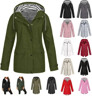 Womens Outdoor Jackets Warm Winter Snow Coat Hooded Raincoat Ski Jackets Solid Color Stripe Windproof Coat