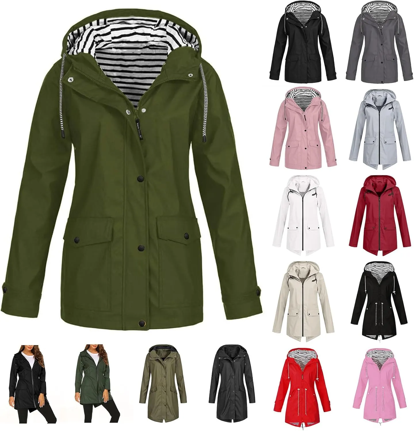 Womens Outdoor Jackets Warm Winter Snow Coat Hooded Raincoat Ski Jackets Solid Color Stripe Windproof Coat