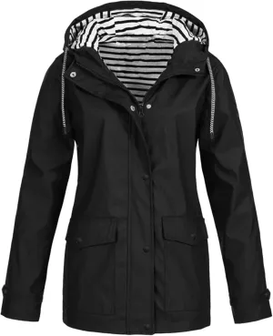 Womens Outdoor Jackets Warm Winter Snow Coat Hooded Raincoat Ski Jackets Solid Color Stripe Windproof Coat