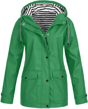 Womens Outdoor Jackets Warm Winter Snow Coat Hooded Raincoat Ski Jackets Solid Color Stripe Windproof Coat