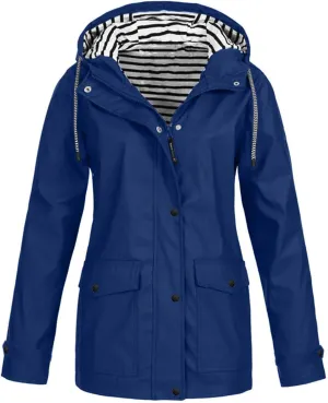 Womens Outdoor Jackets Warm Winter Snow Coat Hooded Raincoat Ski Jackets Solid Color Stripe Windproof Coat
