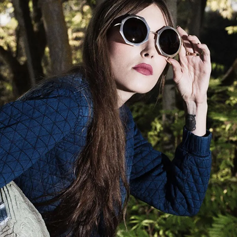 Womens Oversize Metal Geometric Octagon Round Sunglasses 9316