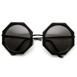 Womens Oversize Metal Geometric Octagon Round Sunglasses 9316
