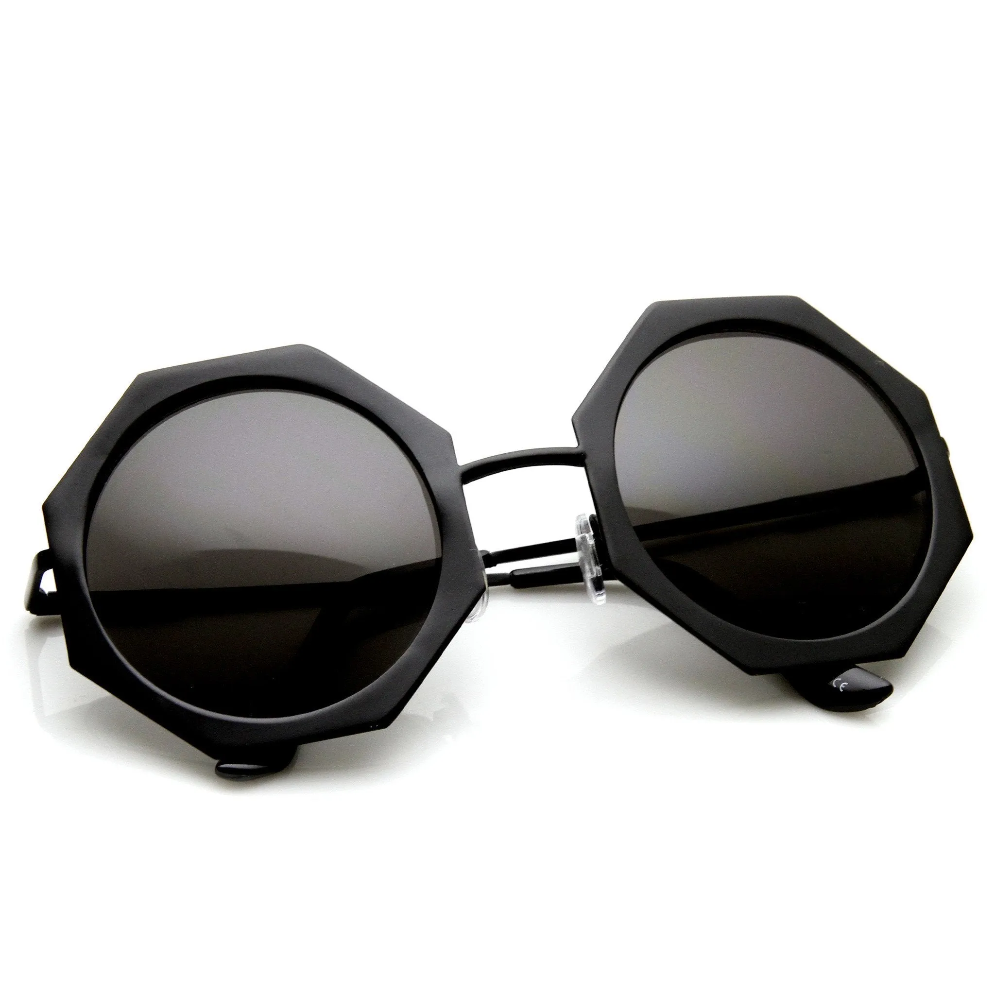Womens Oversize Metal Geometric Octagon Round Sunglasses 9316