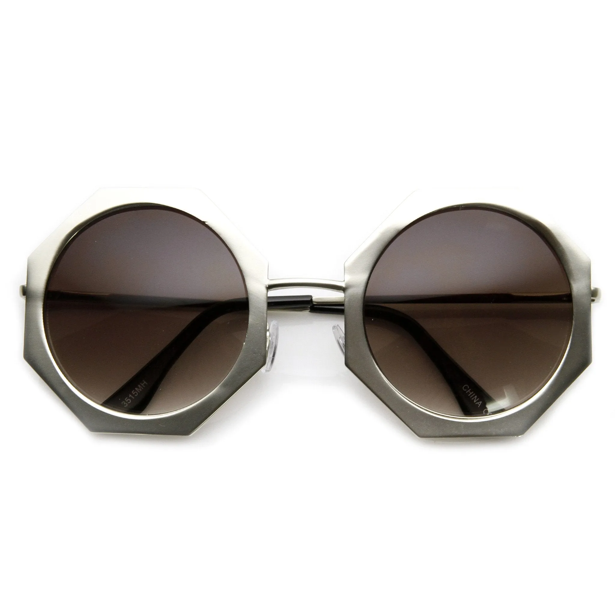 Womens Oversize Metal Geometric Octagon Round Sunglasses 9316