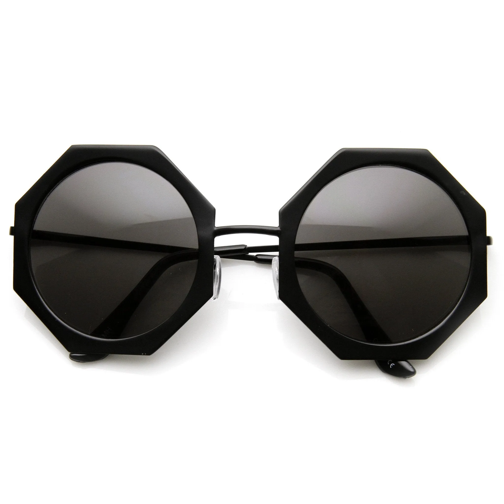 Womens Oversize Metal Geometric Octagon Round Sunglasses 9316
