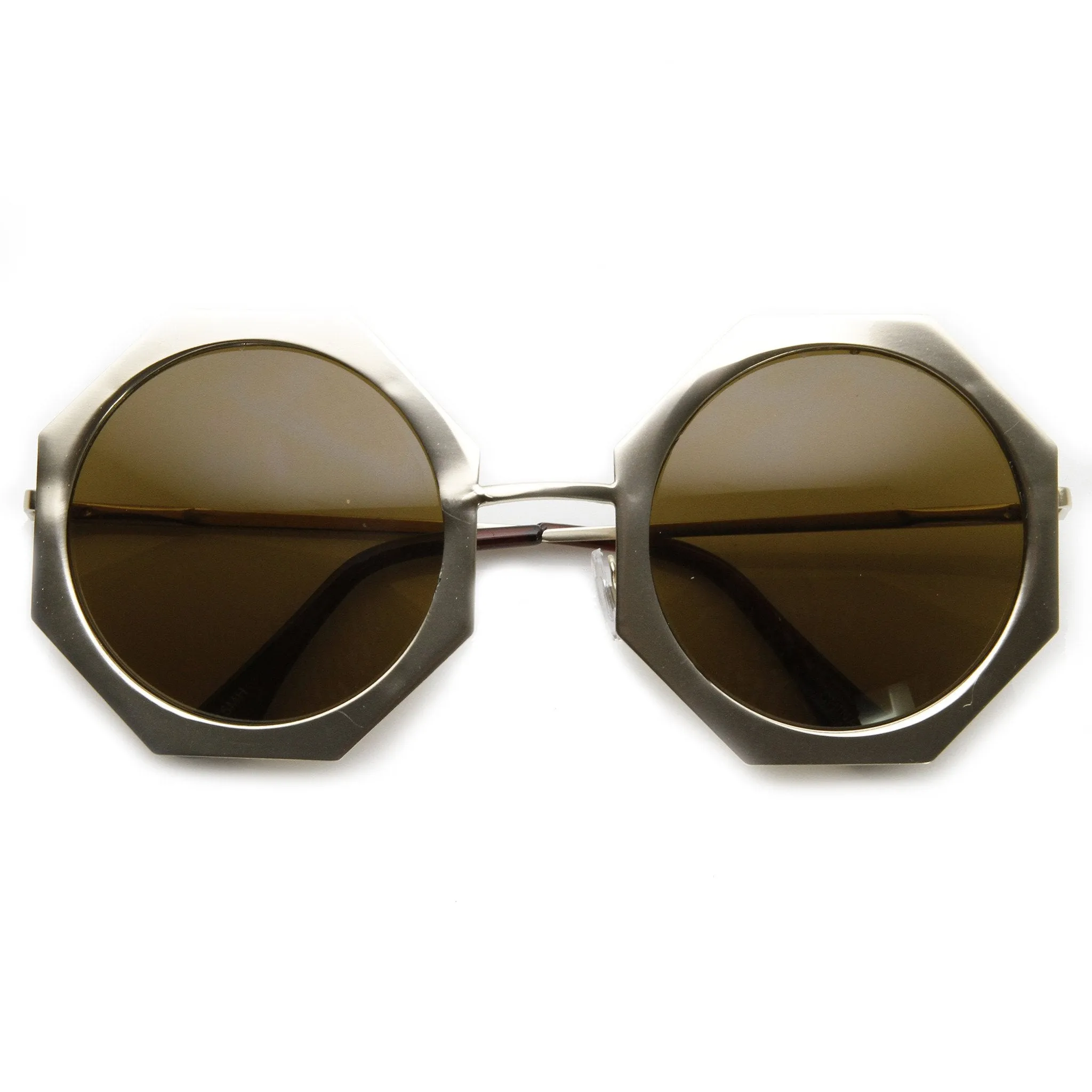 Womens Oversize Metal Geometric Octagon Round Sunglasses 9316