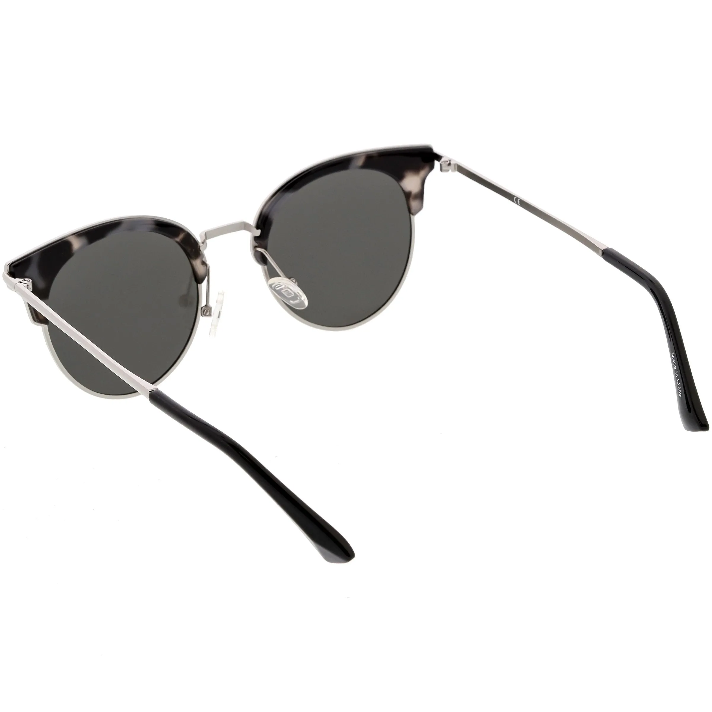 Women's Polarized Round Horned Rim Half Frame Sunglasses C828