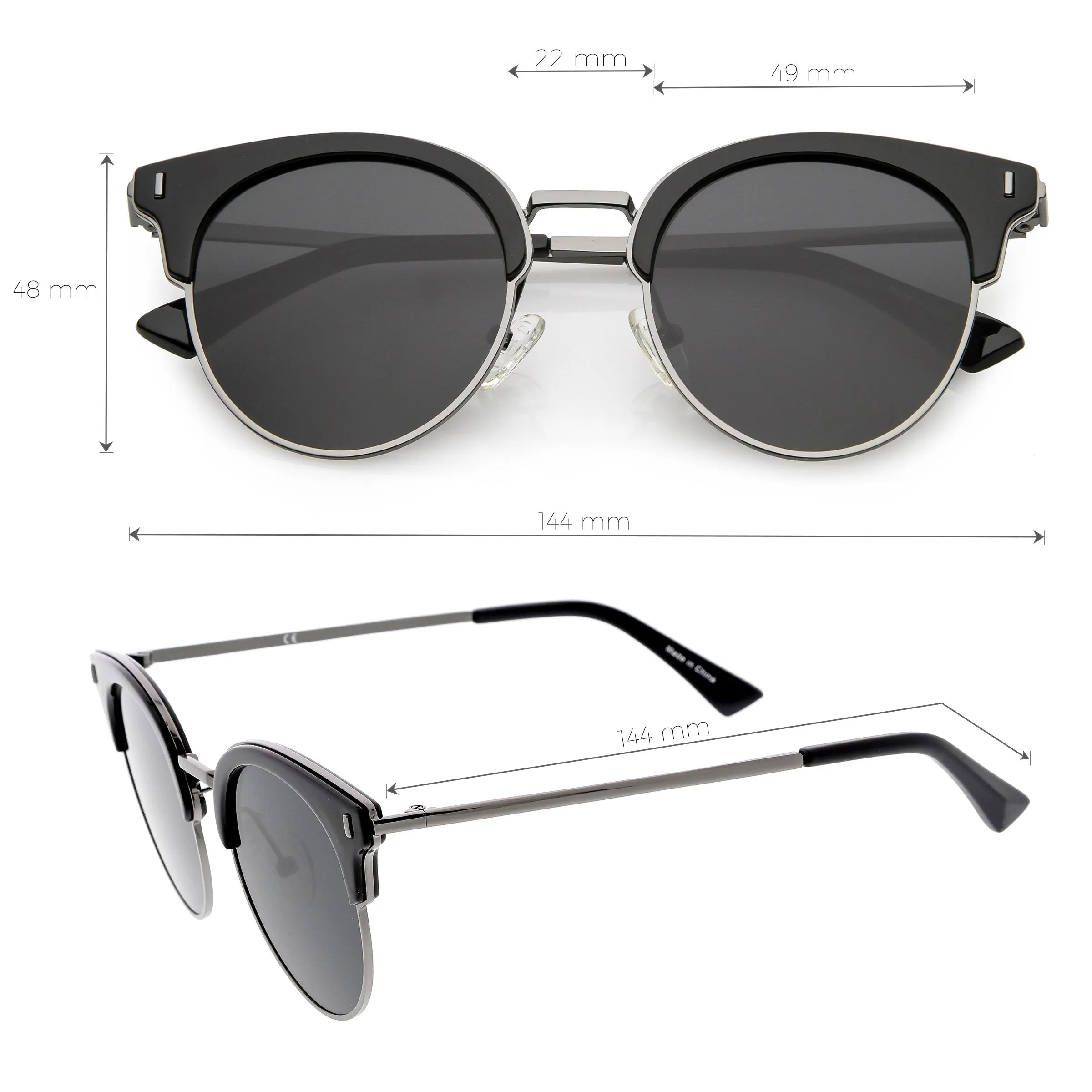 Women's Polarized Round Horned Rim Half Frame Sunglasses C828