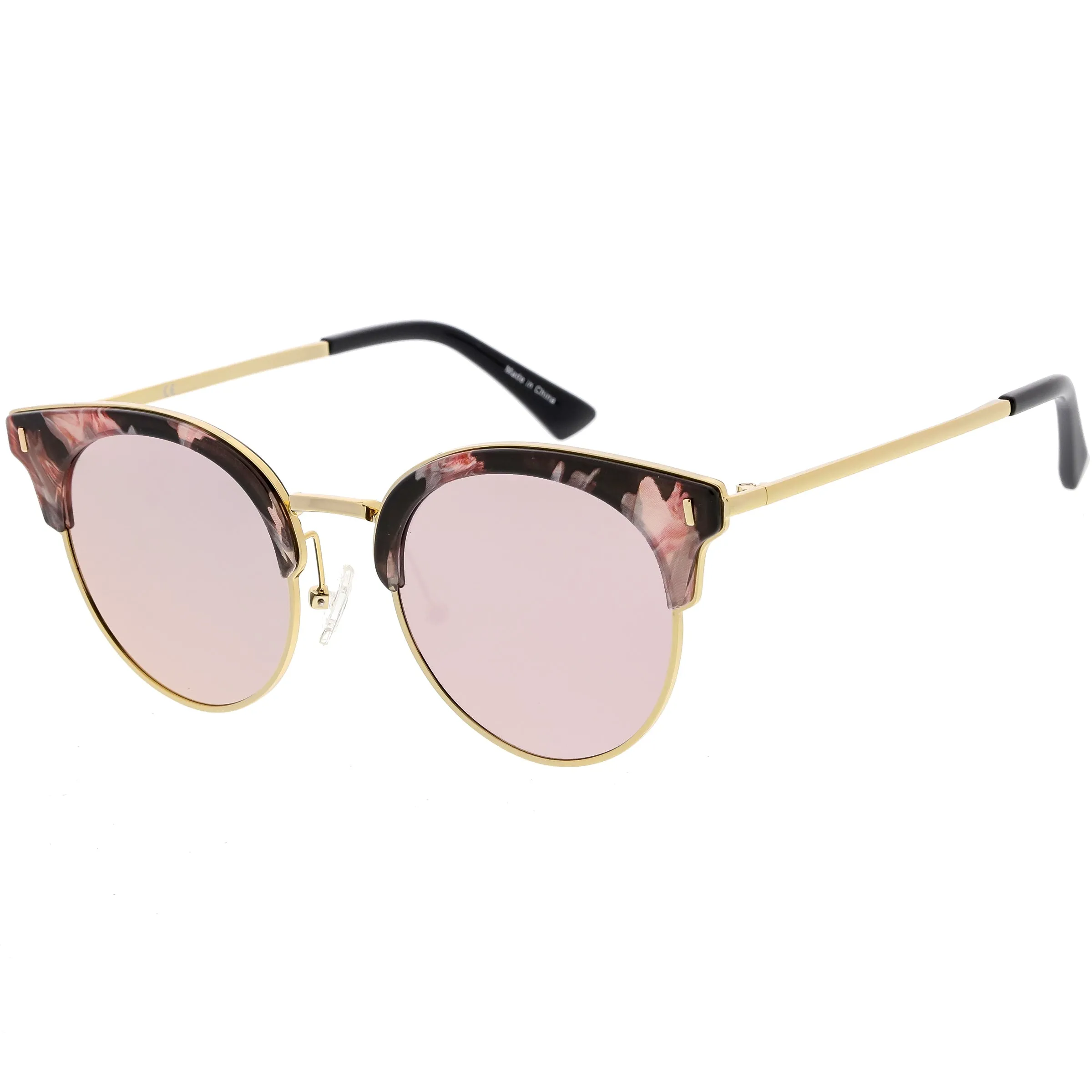 Women's Polarized Round Horned Rim Half Frame Sunglasses C828