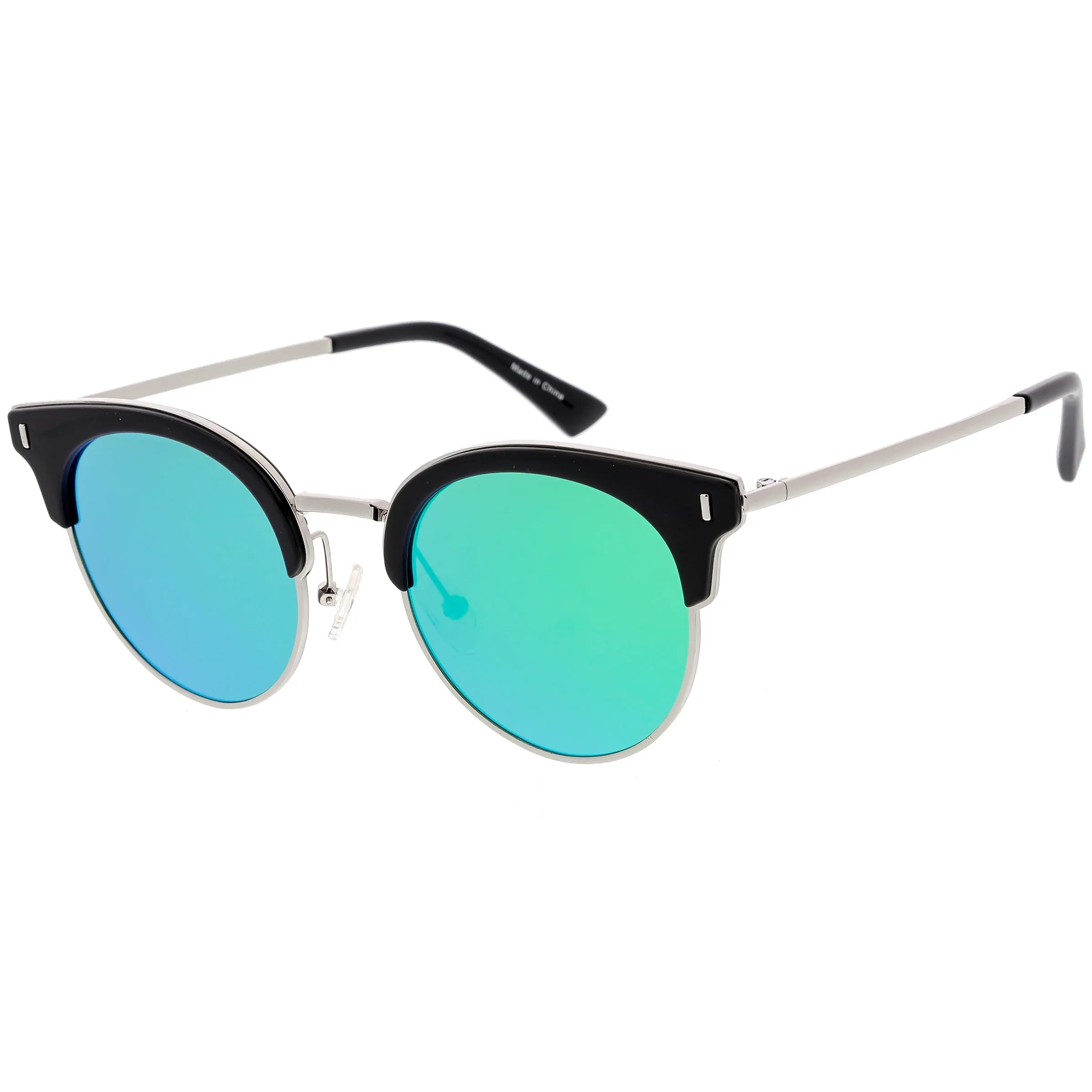 Women's Polarized Round Horned Rim Half Frame Sunglasses C828