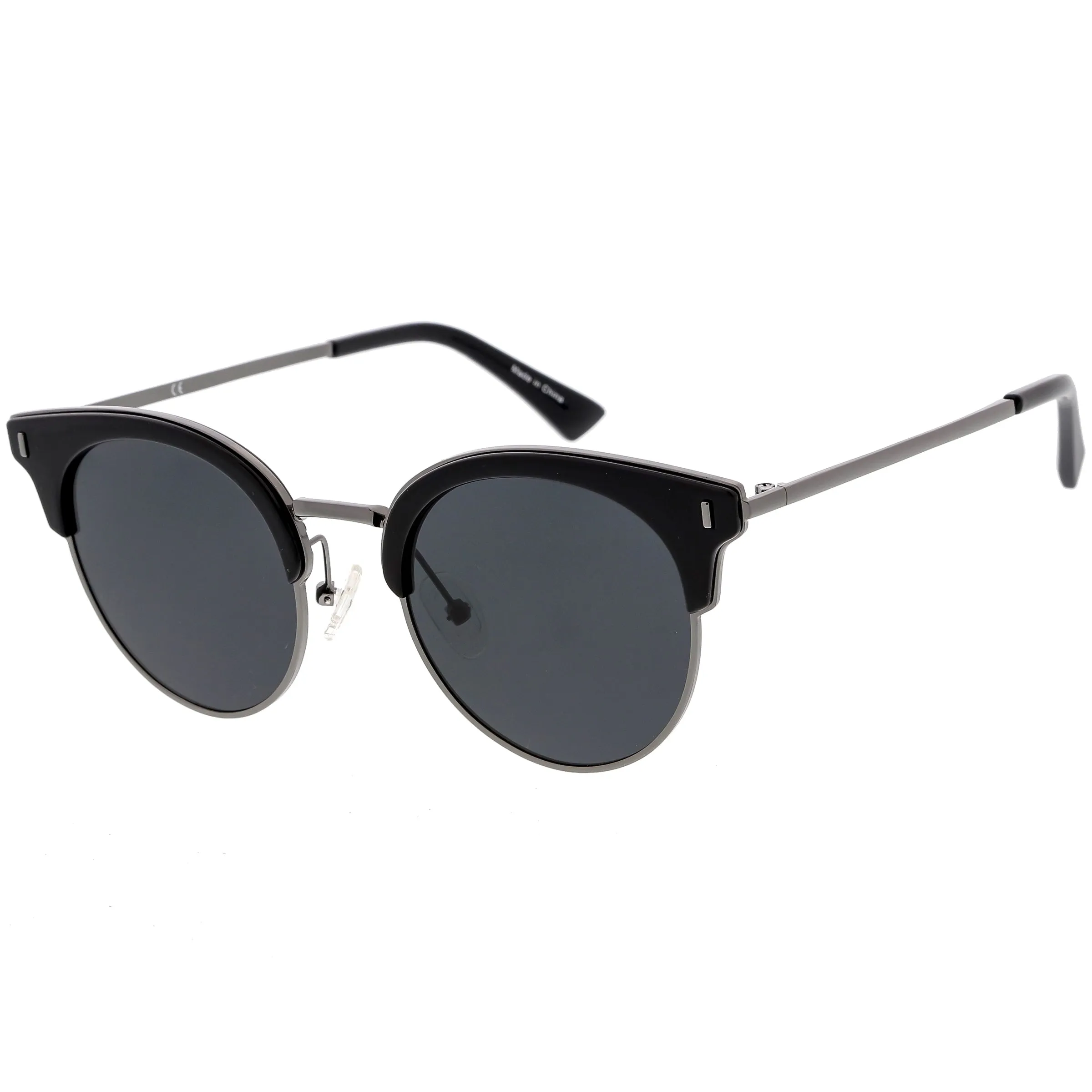 Women's Polarized Round Horned Rim Half Frame Sunglasses C828