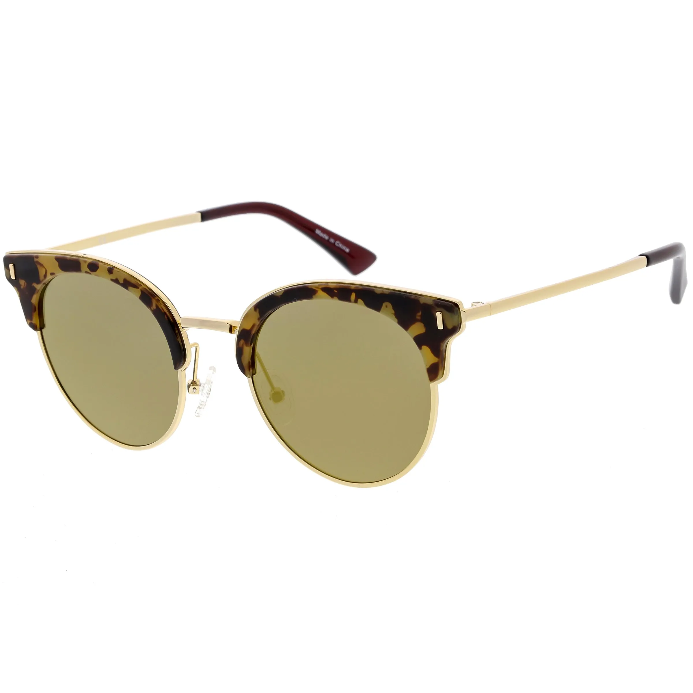 Women's Polarized Round Horned Rim Half Frame Sunglasses C828