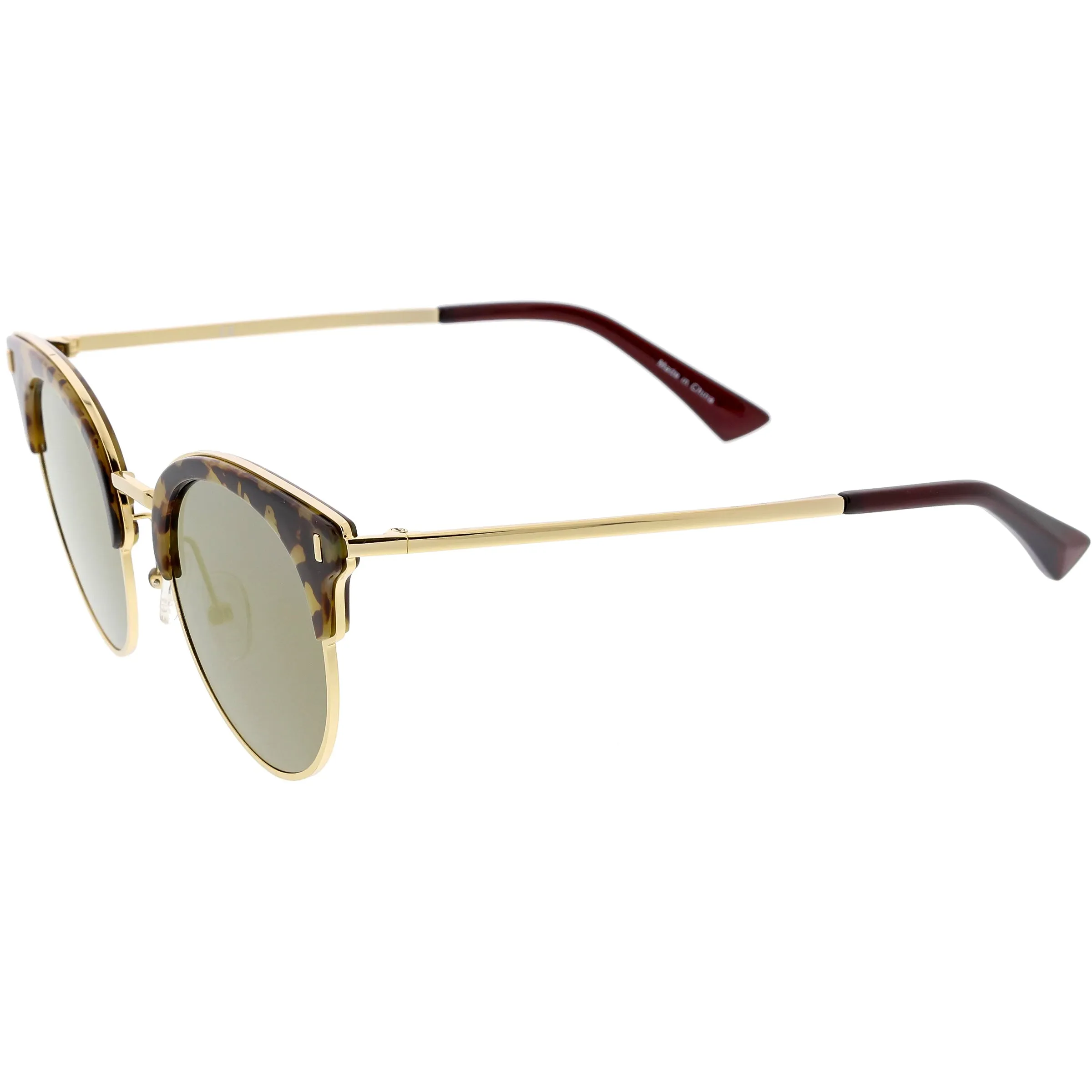 Women's Polarized Round Horned Rim Half Frame Sunglasses C828