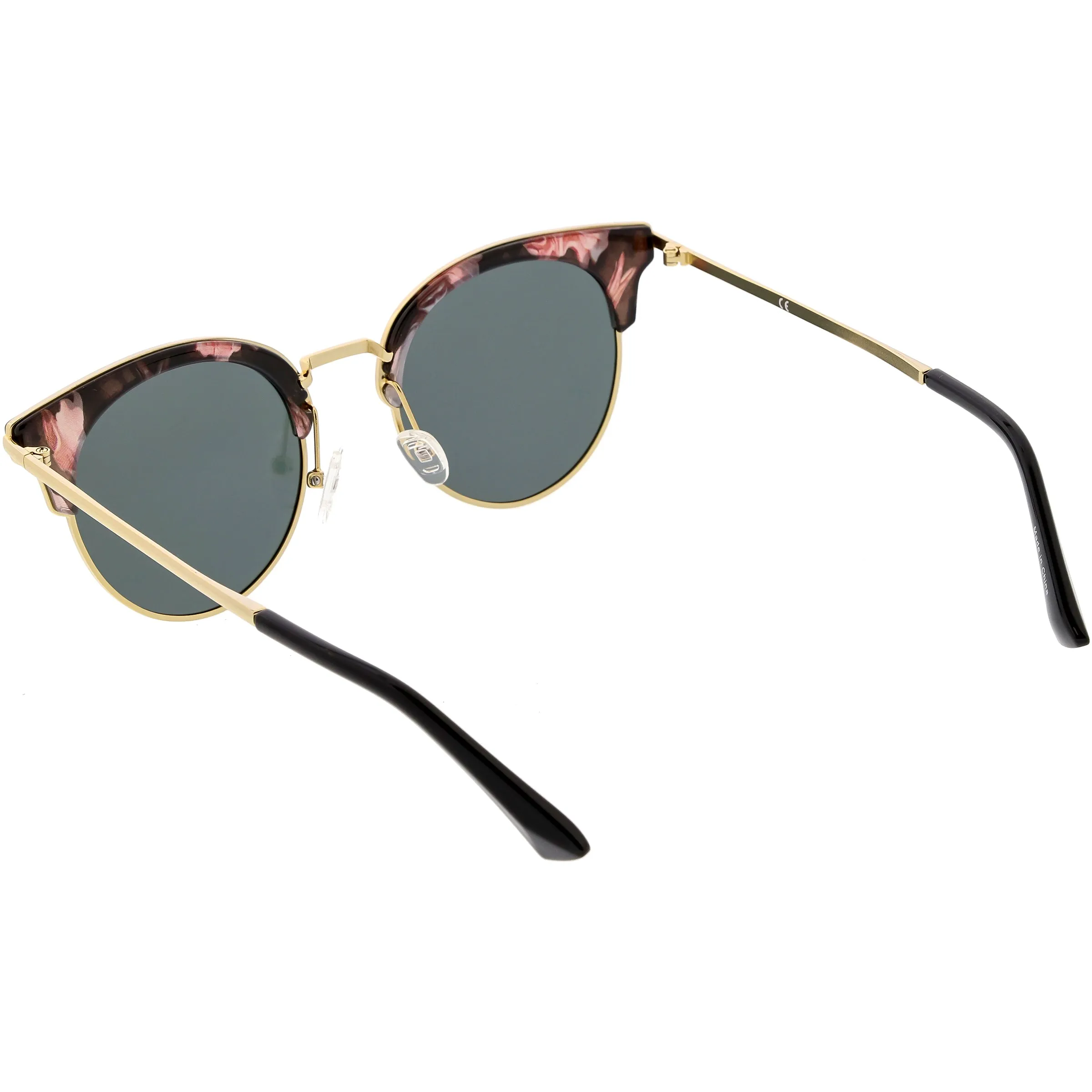 Women's Polarized Round Horned Rim Half Frame Sunglasses C828