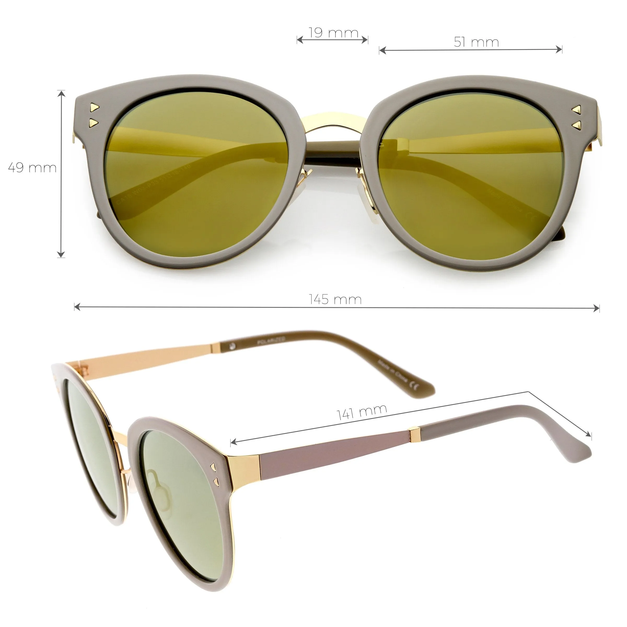 Women's Premium Horned Rim Mirrored Polarized Lens Sunglasses C830