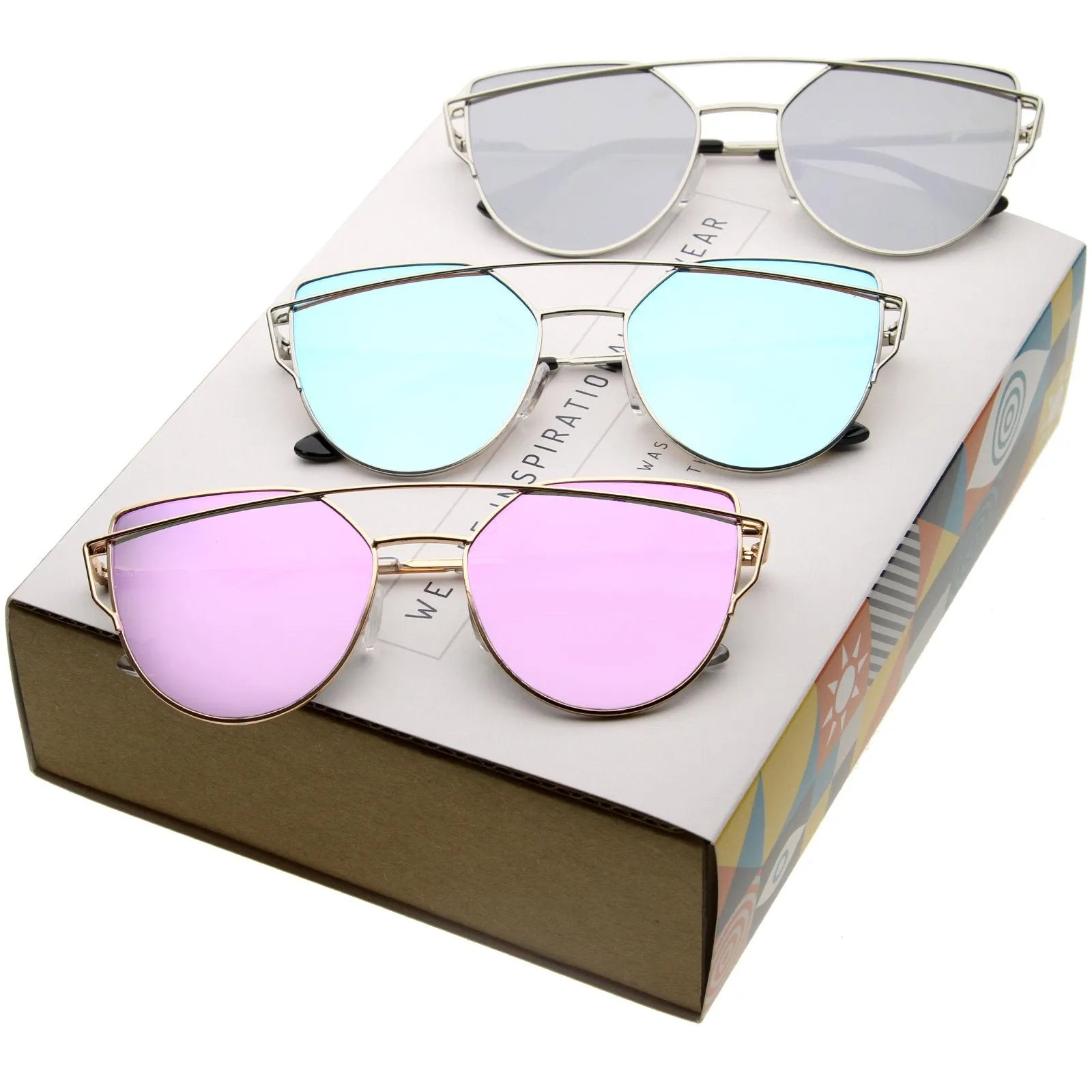 Women's Premium Mirrored Flat Lens Aviator Sunglasses C358 [Promo Box]