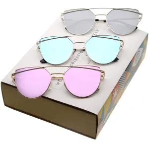 Women's Premium Mirrored Flat Lens Aviator Sunglasses C358 [Promo Box]